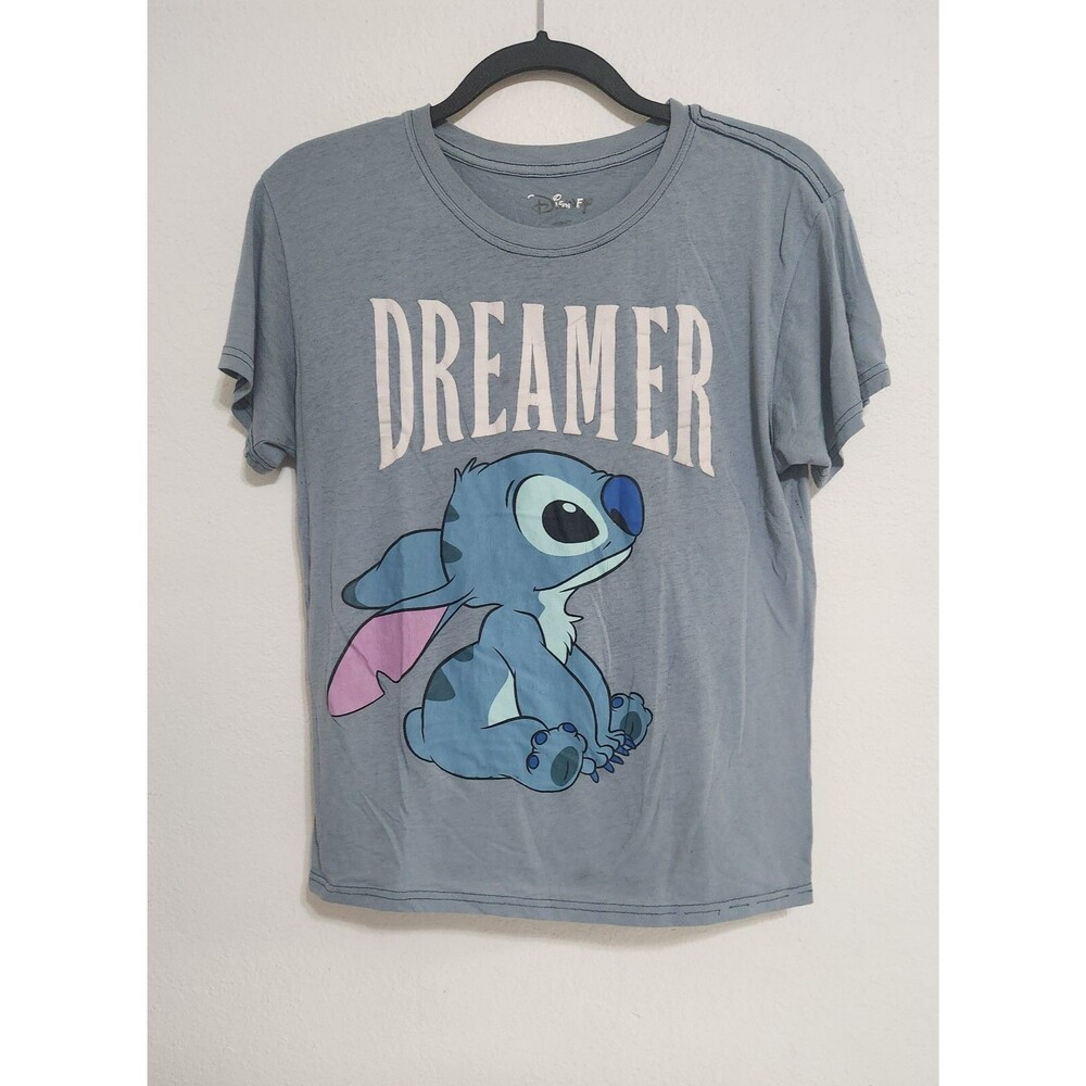 Disney "DREAMER" Stitch Juniors Light Blue Graphic T-Shirt LARGE